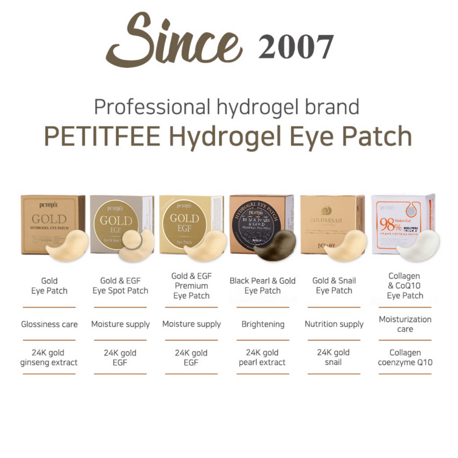 PETITFEE Black Pearl & Gold Eye Patch, 60 patches