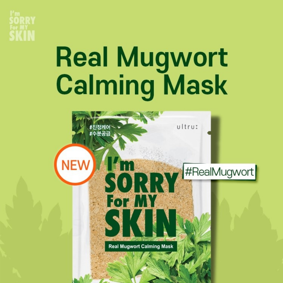 ULTRU I'M SORRY FOR MY SKIN Real Mugwort Calming Mask, 1 Pack (10 sheets X 33ml/ 1.11fl.oz)