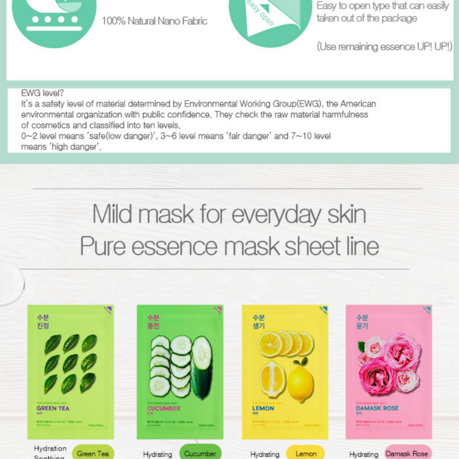 HOLIKA HOLIKA Pure Essence Mask Sheet Té verde, 20 ml/0,67 fl.oz cada una
