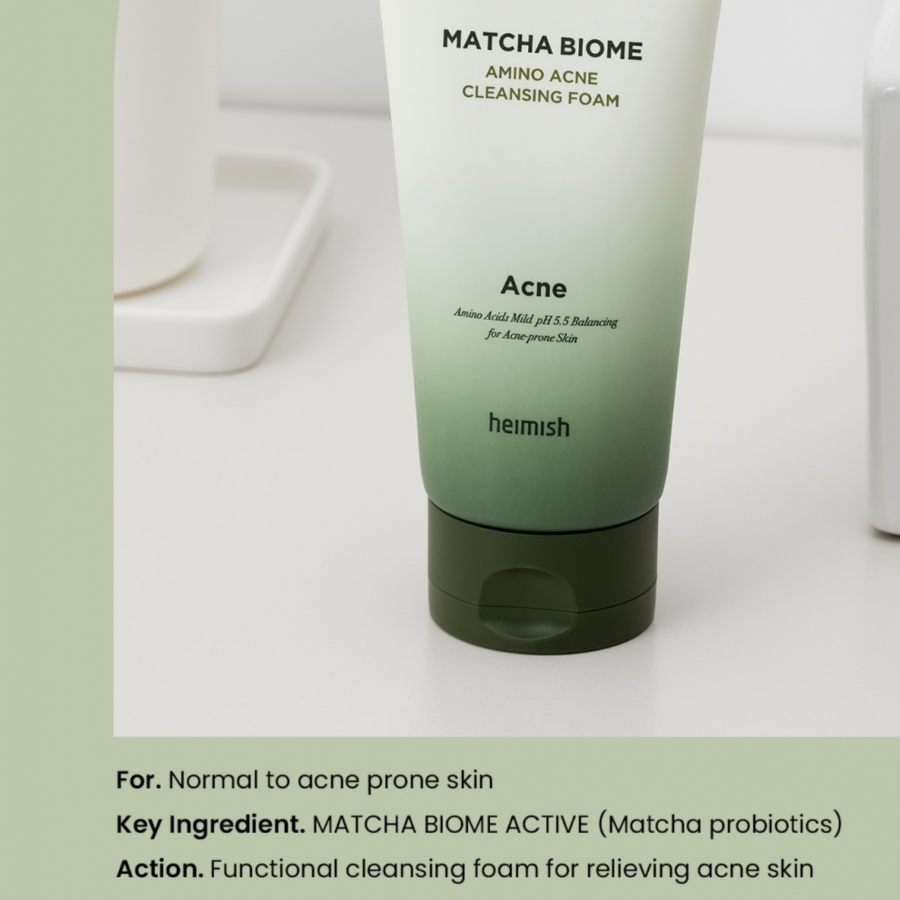 HEIMISH Matcha Biome Amino Espuma limpiadora para acné, 5.1 fl oz/5.07fl.oz