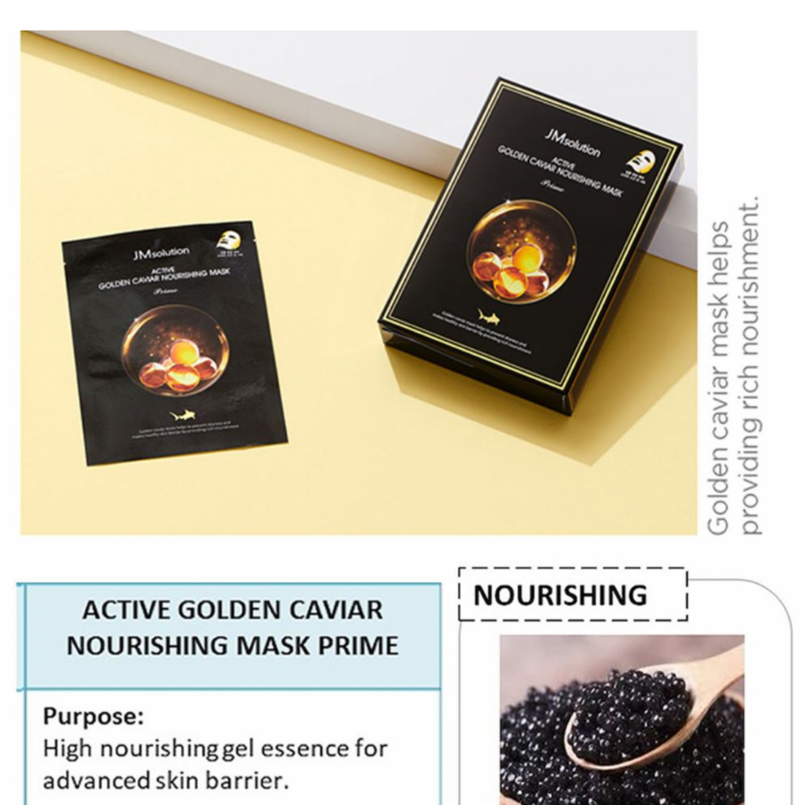 JM SOLUTION Mascarilla nutritiva de caviar dorado activo, 10 hojas