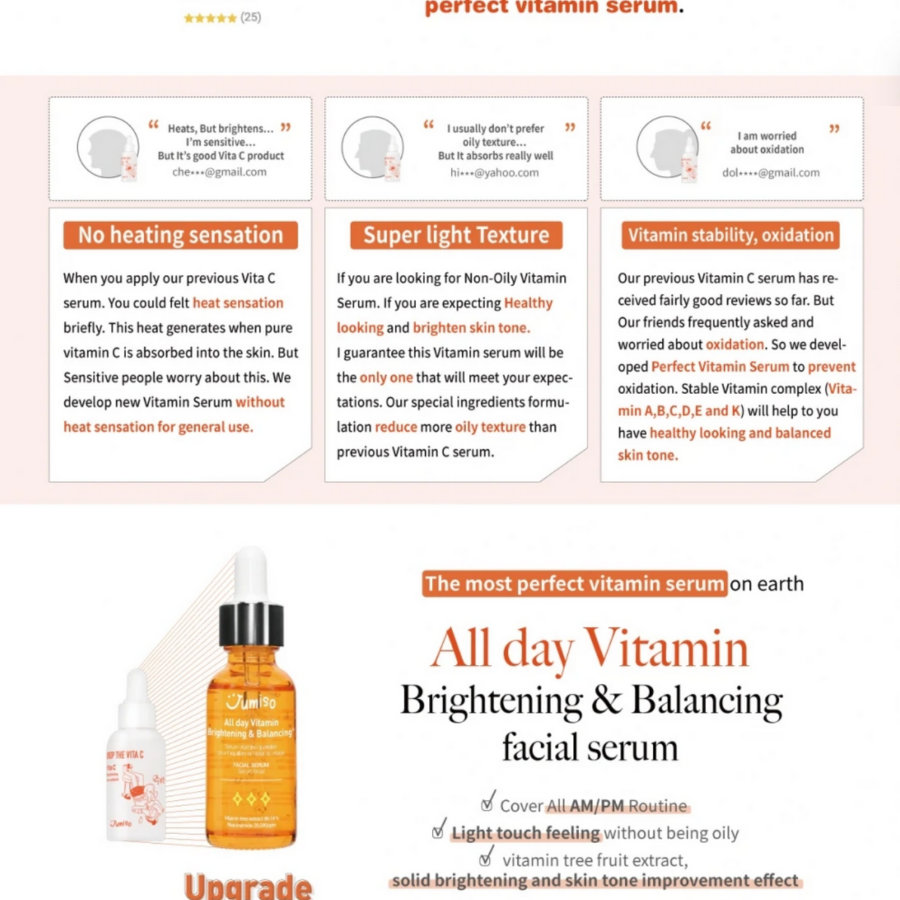 JUMISO All Day Vitamin Brightening & Balancing Facial Serum, 30ml/ 1.01fl.oz