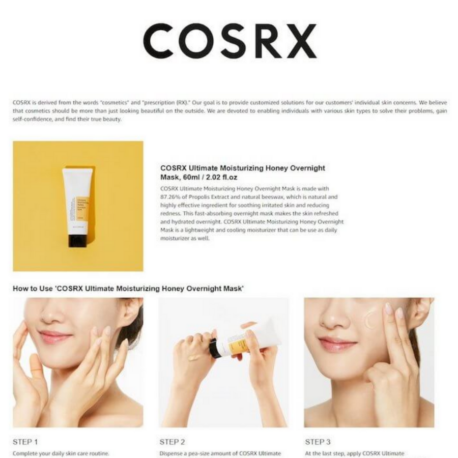 COSRX Ultimate Moisturizing Honey Overnight Mask, 60ml/ 2.03fl.oz