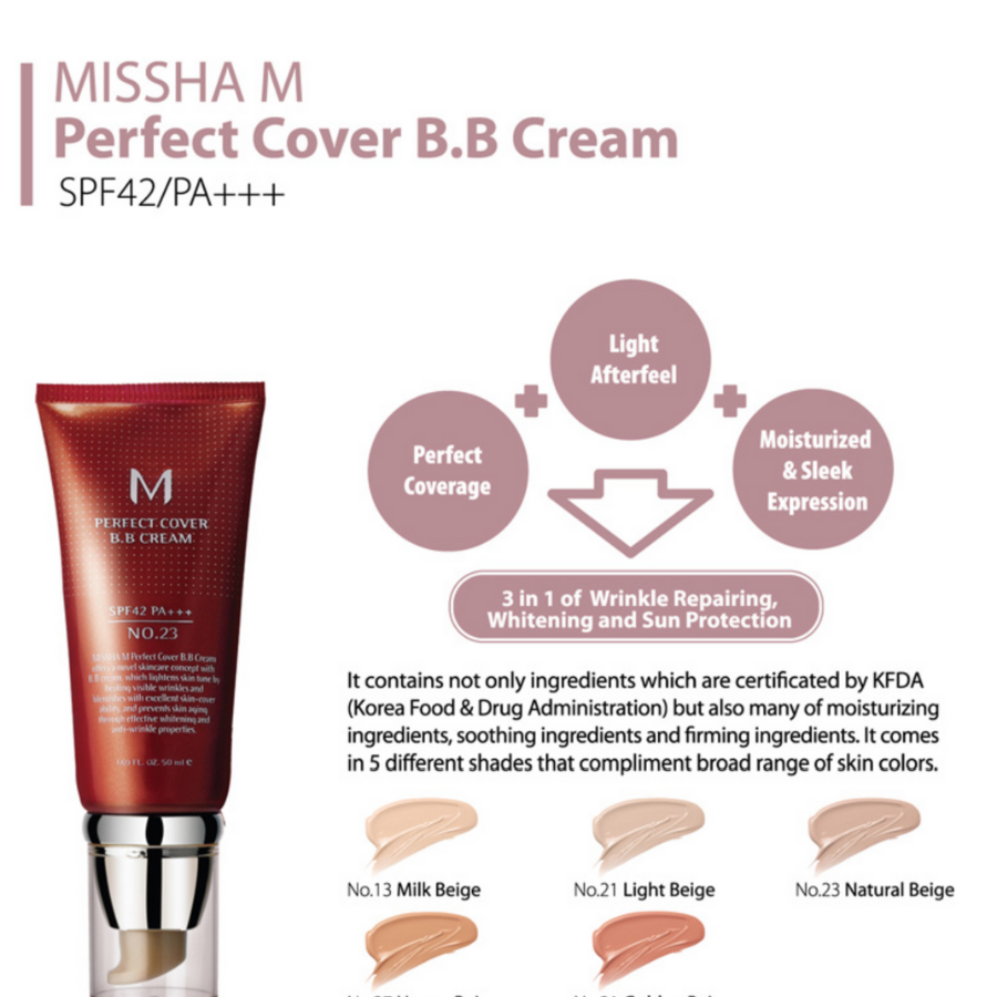 MISSHA Perfect Cover BB Cream SPF42 PA+++, 50ml/ 1.69fl.oz